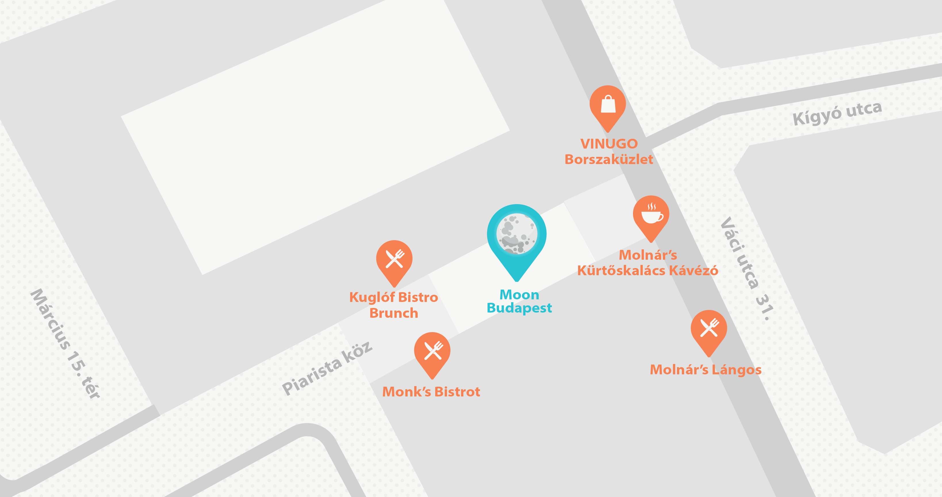 Moon Budapest installation location map - Piarista köz downtown